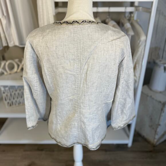 Chico's Women's Size 2 Medium Gray Linen Zip Up Jacket w/ Snake Print Trim #3422 - Picture 7 of 9